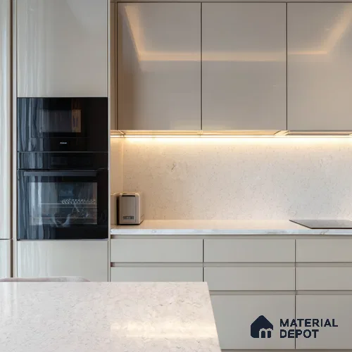 Belina Quartz QR 00061 Ivory Mist Regalia Series 11.42 ft x 6.58 ft Quartz - 20 mm | 10 Years Warranty | Suitable for Kitchen, Restaurant, Counter Tops, Dining, Reception, office