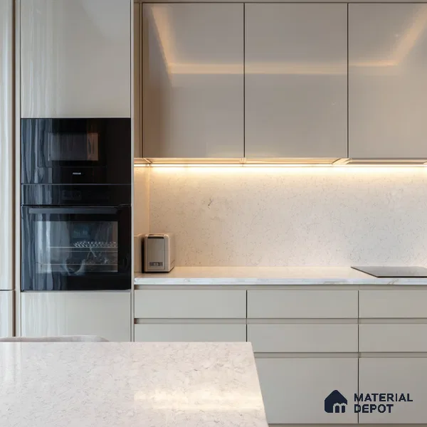 Belina Quartz QR 00061 Ivory Mist Regalia Series 11.42 ft x 6.58 ft Quartz - 20 mm | 10 Years Warranty | Suitable for Kitchen, Restaurant, Counter Tops, Dining, Reception, office