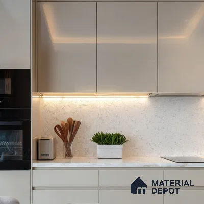 Belina Quartz QR 00062 Opaline Mist Regalia Series 11.42 ft x 6.58 ft Quartz - 20 mm | 10 Years Warranty | Suitable for Kitchen, Restaurant, Counter Tops, Dining, Reception, office