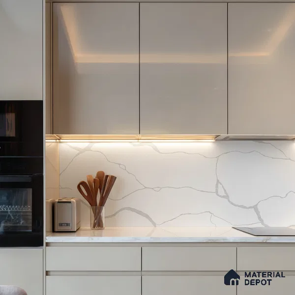 Belina Quartz QR 00153 Serene Calacatta Viola Series 10.76 ft x 5.41 ft Quartz - 20 mm | 7 Years Warranty | Suitable for Kitchen, Restaurant, Counter Tops, Dining, Reception, office