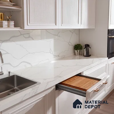 Belina Quartz QR 00153 Serene Calacatta Viola Series 10.76 ft x 5.41 ft Quartz - 20 mm | 7 Years Warranty | Suitable for Kitchen, Restaurant, Counter Tops, Dining, Reception, office