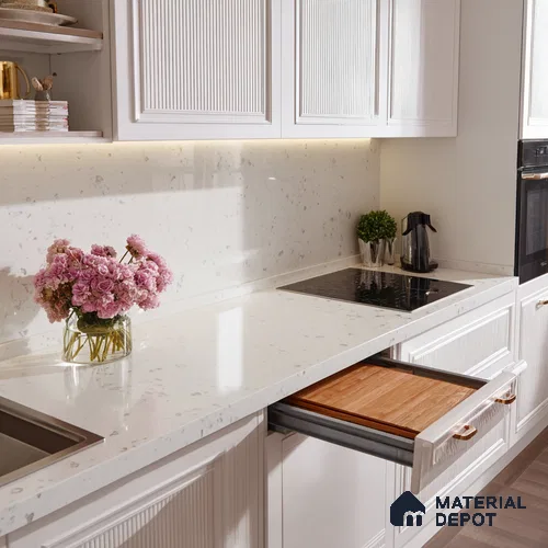 Belina Quartz QR 00070 Opaline Mist Viola Series 10.75 ft x 5.42 ft Quartz - 20 mm | 7 Years Warranty | Suitable for Kitchen, Restaurant, Counter Tops, Dining, Reception, office