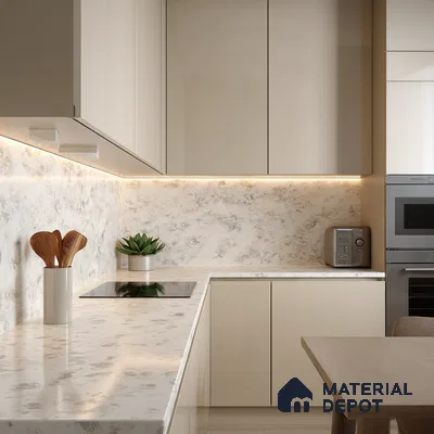 Belina Quartz QR 00003 Antique Gold Viola Series 10.75 ft x 5.42 ft Quartz - 20 mm | 7 Years Warranty | Suitable for Kitchen, Restaurant, Counter Tops, Dining, Reception, office