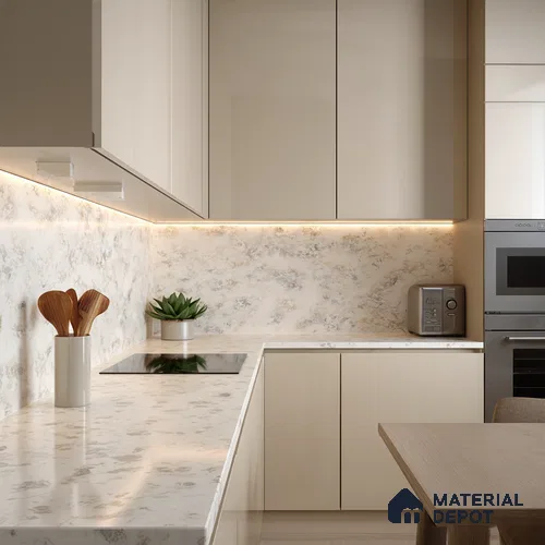Belina Quartz QR 00003 Antique Gold Viola Series 10.75 ft x 5.42 ft Quartz - 20 mm | 7 Years Warranty | Suitable for Kitchen, Restaurant, Counter Tops, Dining, Reception, office