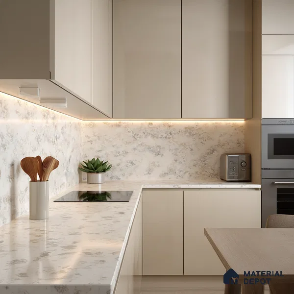 Belina Quartz QR 00003 Antique Gold Viola Series 10.75 ft x 5.42 ft Quartz - 20 mm | 7 Years Warranty | Suitable for Kitchen, Restaurant, Counter Tops, Dining, Reception, office