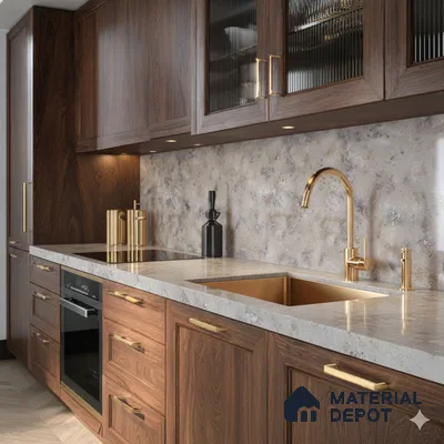 Belina Quartz QR 00002 Ivory Cloudstone Viola Series 10.75 ft x 5.42 ft Quartz - 20 mm | 7 Years Warranty | Suitable for Kitchen, Restaurant, Counter Tops, Dining, Reception, office