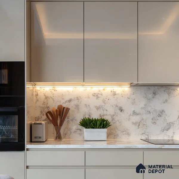 Belina Quartz QR 00002 Ivory Cloudstone Viola Series 10.75 ft x 5.42 ft Quartz - 20 mm | 7 Years Warranty | Suitable for Kitchen, Restaurant, Counter Tops, Dining, Reception, office