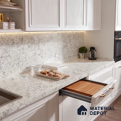 Belina Quartz QR 00074 Arctic Swirl Viola Series 10.75 ft x 5.42 ft Quartz - 20 mm | 7 Years Warranty | Suitable for Kitchen, Restaurant, Counter Tops, Dining, Reception, office