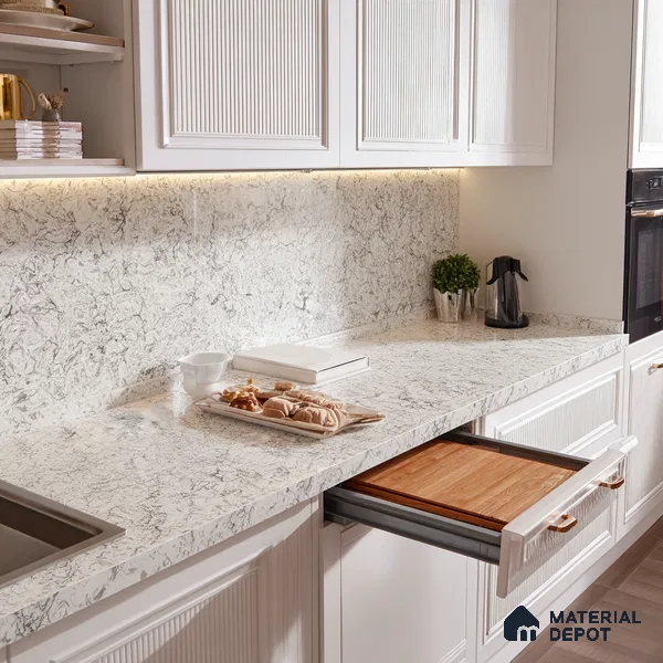 Belina Quartz QR 00074 Arctic Swirl Viola Series 10.75 ft x 5.42 ft Quartz - 20 mm | 7 Years Warranty | Suitable for Kitchen, Restaurant, Counter Tops, Dining, Reception, office