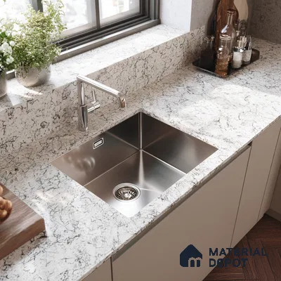 Belina Quartz QR 00074 Arctic Swirl Viola Series 10.75 ft x 5.42 ft Quartz - 20 mm | 7 Years Warranty | Suitable for Kitchen, Restaurant, Counter Tops, Dining, Reception, office