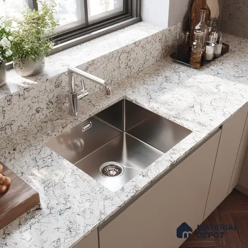 Belina Quartz QR 00074 Arctic Swirl Viola Series 10.75 ft x 5.42 ft Quartz - 20 mm | 7 Years Warranty | Suitable for Kitchen, Restaurant, Counter Tops, Dining, Reception, office