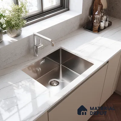 Belina Quartz QR 00005 Calacatta Silverline Viola Series 10.75 ft x 5.42 ft Quartz - 20 mm | 7 Years Warranty | Suitable for Kitchen, Restaurant, Counter Tops, Dining, Reception, office