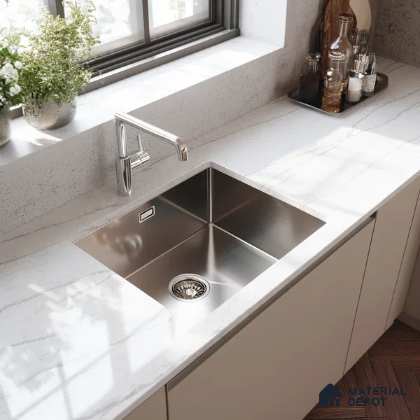 Belina Quartz QR 00005 Calacatta Silverline Viola Series 10.75 ft x 5.42 ft Quartz - 20 mm | 7 Years Warranty | Suitable for Kitchen, Restaurant, Counter Tops, Dining, Reception, office