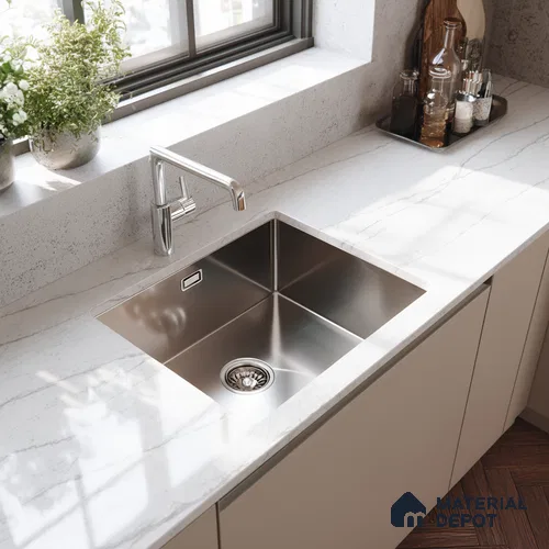 Belina Quartz QR 00005 Calacatta Silverline Viola Series 10.75 ft x 5.42 ft Quartz - 20 mm | 7 Years Warranty | Suitable for Kitchen, Restaurant, Counter Tops, Dining, Reception, office