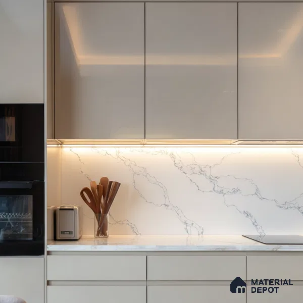 Belina Quartz QR 00079 C Calacatta Cobalt Vein Viola Series 10.75 ft x 2.71 ft Quartz - 20 mm | 7 Years Warranty | Suitable for Kitchen, Restaurant, Counter Tops, Dining, Reception, office
