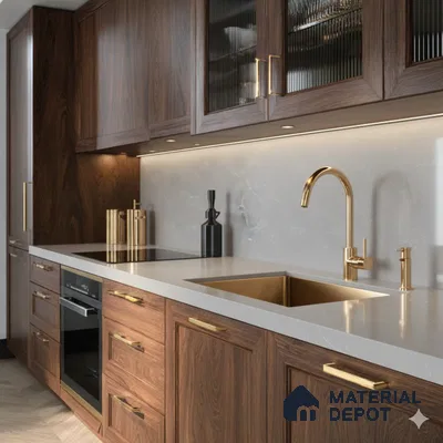 Belina Quartz QR 00077 Silver Cascade Viola Series 10.01 ft x 4.76 ft Quartz - 20 mm | 7 Years Warranty | Suitable for Kitchen, Restaurant, Counter Tops, Dining, Reception, office