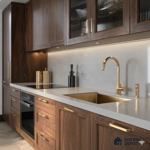 Belina Quartz QR 00077 Silver Cascade Viola Series 10.01 ft x 4.76 ft Quartz - 20 mm | 7 Years Warranty | Suitable for Kitchen, Restaurant, Counter Tops, Dining, Reception, office