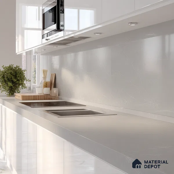 Belina Quartz QR 00077 Silver Cascade Viola Series 10.01 ft x 4.76 ft Quartz - 20 mm | 7 Years Warranty | Suitable for Kitchen, Restaurant, Counter Tops, Dining, Reception, office