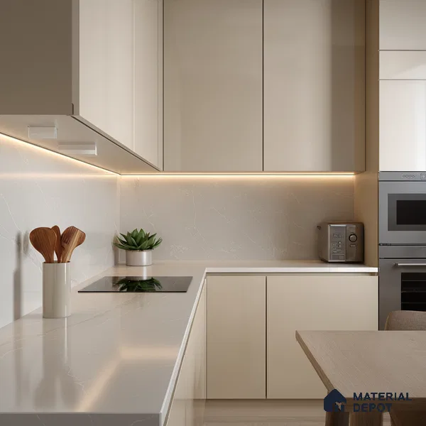 Belina Quartz QR 00077 Silver Cascade Viola Series 10.01 ft x 4.76 ft Quartz - 20 mm | 7 Years Warranty | Suitable for Kitchen, Restaurant, Counter Tops, Dining, Reception, office