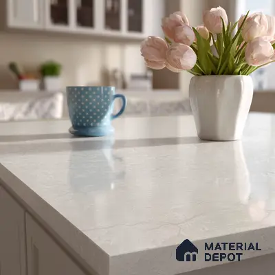 Belina Quartz QR 00010 Calacatta Frosted Viola Series 10.75 ft x 5.42 ft Quartz - 20 mm | 7 Years Warranty | Suitable for Kitchen, Restaurant, Counter Tops, Dining, Reception, office