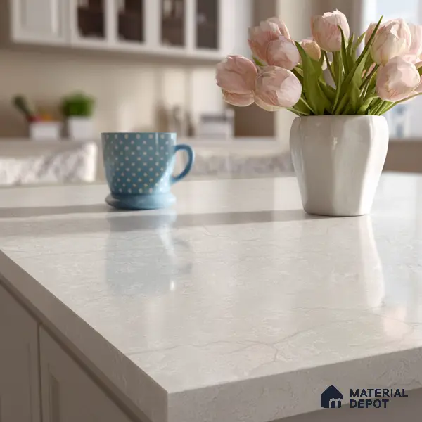 Belina Quartz QR 00010 Calacatta Frosted Viola Series 10.75 ft x 5.42 ft Quartz - 20 mm | 7 Years Warranty | Suitable for Kitchen, Restaurant, Counter Tops, Dining, Reception, office