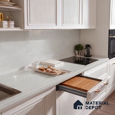 Belina Quartz QR 00009 Calacatta Silver Mist Viola Series 10.75 ft x 5.42 ft Quartz - 20 mm | 7 Years Warranty | Suitable for Kitchen, Restaurant, Counter Tops, Dining, Reception, office