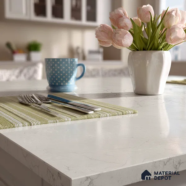 Belina Quartz QR 00009 Calacatta Silver Mist Viola Series 10.75 ft x 5.42 ft Quartz - 20 mm | 7 Years Warranty | Suitable for Kitchen, Restaurant, Counter Tops, Dining, Reception, office