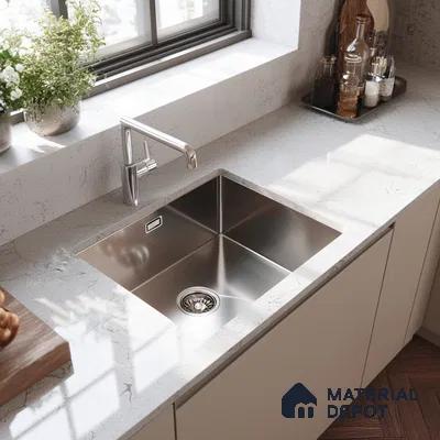 Belina Quartz QR 00009 Calacatta Silver Mist Viola Series 10.75 ft x 5.42 ft Quartz - 20 mm | 7 Years Warranty | Suitable for Kitchen, Restaurant, Counter Tops, Dining, Reception, office