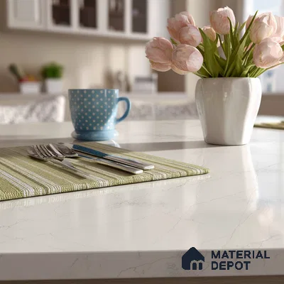 Belina Quartz QR 00008 Calacatta Goldline Viola Series 10.75 ft x 5.42 ft Quartz - 20 mm | 7 Years Warranty | Suitable for Kitchen, Restaurant, Counter Tops, Dining, Reception, office