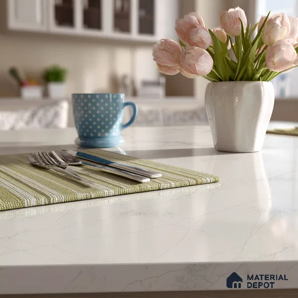 Belina Quartz QR 00008 Calacatta Goldline Viola Series 10.75 ft x 5.42 ft Quartz - 20 mm | 7 Years Warranty | Suitable for Kitchen, Restaurant, Counter Tops, Dining, Reception, office