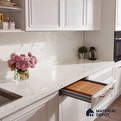 Belina Quartz QR 00170 Frosted Cascade Value Series 10.5 ft x 5.25 ft Quartz - 20 mm | 5 Years Warranty | Suitable for Kitchen, Restaurant, Counter Tops, Dining, Reception, office