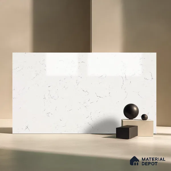 Belina Quartz QR 00172 Mist Vein Value Series 10.5 ft x 5.25 ft Quartz - 20 mm | 5 Years Warranty | Suitable for Kitchen, Restaurant, Counter Tops, Dining, Reception, office