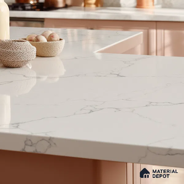 Belina Quartz QR 00172 Mist Vein Value Series 10.5 ft x 5.25 ft Quartz - 20 mm | 5 Years Warranty | Suitable for Kitchen, Restaurant, Counter Tops, Dining, Reception, office