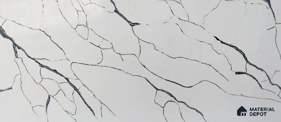 Belina Quartz QR 00188 Noir Cascade Value Series 10.5 ft x 5.25 ft Quartz - 20 mm | 5 Years Warranty | Suitable for Kitchen, Restaurant, Counter Tops, Dining, Reception, office