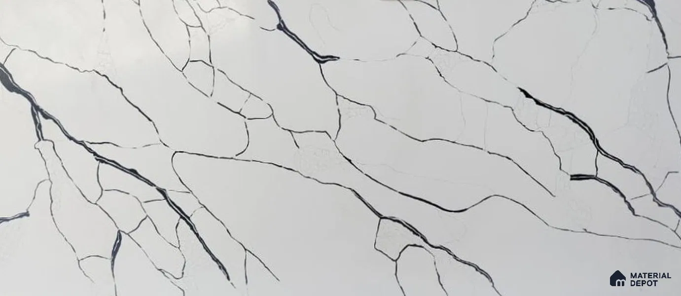 Belina Quartz QR 00188 Noir Cascade Value Series 10.5 ft x 5.25 ft Quartz - 20 mm | 5 Years Warranty | Suitable for Kitchen, Restaurant, Counter Tops, Dining, Reception, office