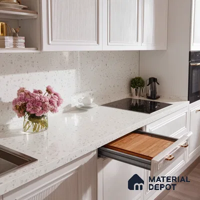 Belina Quartz QR 00164 Frosted Pebble Value Series 10.66 ft x 5.31 ft Quartz - 20 mm | 5 Years Warranty | Suitable for Kitchen, Restaurant, Counter Tops, Dining, Reception, office
