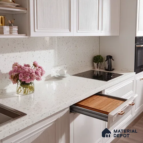 Belina Quartz QR 00164 Frosted Pebble Value Series 10.66 ft x 5.31 ft Quartz - 20 mm | 5 Years Warranty | Suitable for Kitchen, Restaurant, Counter Tops, Dining, Reception, office
