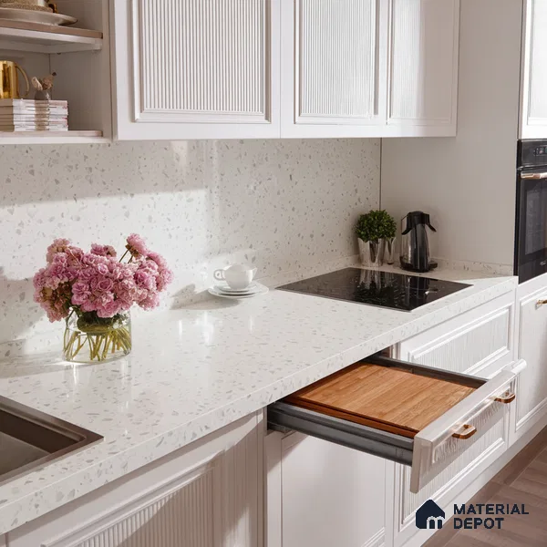 Belina Quartz QR 00164 Frosted Pebble Value Series 10.66 ft x 5.31 ft Quartz - 20 mm | 5 Years Warranty | Suitable for Kitchen, Restaurant, Counter Tops, Dining, Reception, office