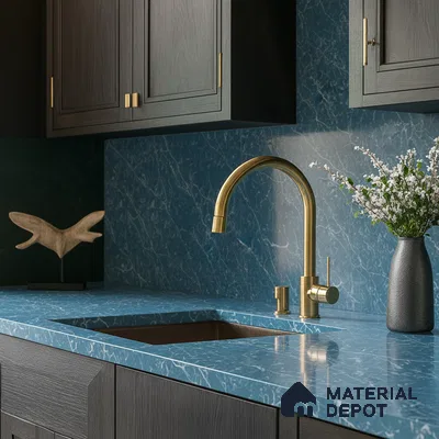 Belina Quartz QR 00301 Onyx Azure Helsinki Series 10.5 ft x 5.35 ft Quartz - 20 mm | 10 Years and Replacement Warranty | Suitable for Kitchen, Restaurant, Counter Tops, Dining, Reception, office