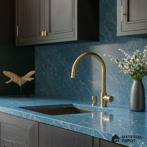 Belina Quartz QR 00301 Onyx Azure Helsinki Series 10.5 ft x 5.35 ft Quartz - 20 mm | 10 Years and Replacement Warranty | Suitable for Kitchen, Restaurant, Counter Tops, Dining, Reception, office