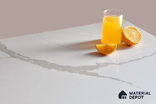 Belina Quartz QR 00239 Serene Calacatta Helsinki Series 11.5 ft x 6.5 ft Quartz - 20 mm | 10 Years of Replacement Warranty | Suitable for Kitchen, Restaurant, Counter Tops, Dining, Reception, office