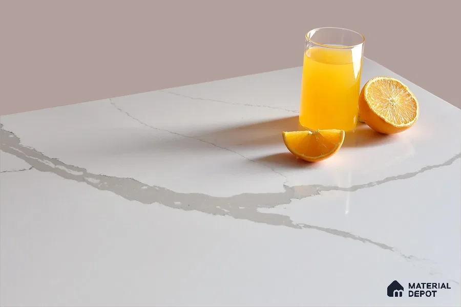 Belina Quartz QR 00239 Serene Calacatta Helsinki Series 11.5 ft x 6.5 ft Quartz - 20 mm | 10 Years of Replacement Warranty | Suitable for Kitchen, Restaurant, Counter Tops, Dining, Reception, office