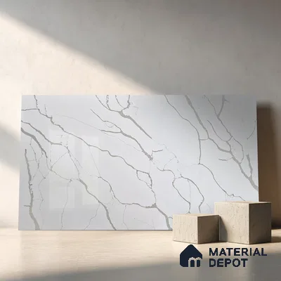 Belina Quartz QR 00239 Serene Calacatta Helsinki Series 11.5 ft x 6.5 ft Quartz - 20 mm | 10 Years of Replacement Warranty | Suitable for Kitchen, Restaurant, Counter Tops, Dining, Reception, office