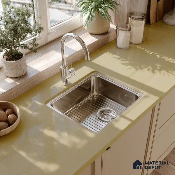 Belina Quartz QR 00210 Sand Dune Helsinki Series 11.5 ft x 6.5 ft Quartz - 20 mm | 10 Years of Replacement Warranty | Suitable for Kitchen, Restaurant, Counter Tops, Dining, Reception, office