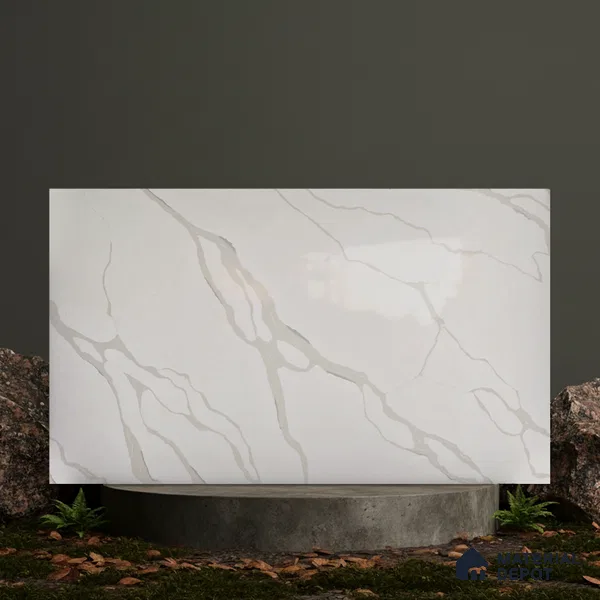 Belina Quartz QR 00236 Angelique Vein Helsinki Series 11.5 ft x 6.5 ft Quartz - 20 mm | 10 Years of Replacement Warranty | Suitable for Kitchen, Restaurant, Counter Tops, Dining, Reception, office