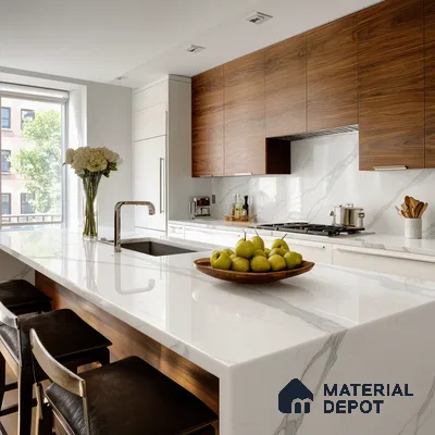 Belina Quartz QR 00236 Angelique Vein Helsinki Series 11.5 ft x 6.5 ft Quartz - 20 mm | 10 Years of Replacement Warranty | Suitable for Kitchen, Restaurant, Counter Tops, Dining, Reception, office