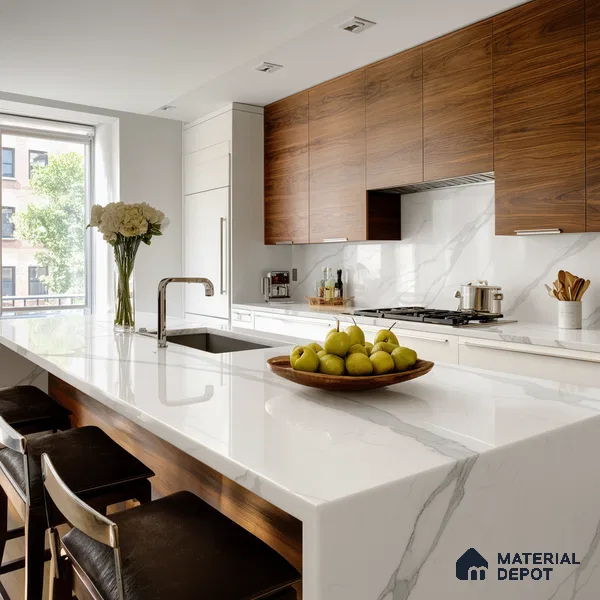 Belina Quartz QR 00236 Angelique Vein Helsinki Series 11.5 ft x 6.5 ft Quartz - 20 mm | 10 Years of Replacement Warranty | Suitable for Kitchen, Restaurant, Counter Tops, Dining, Reception, office