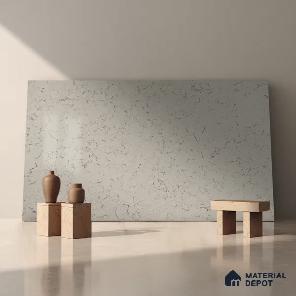 Belina Quartz QR 00224 Frosted Veil Helsinki Series 11.5 ft x 6.5 ft Quartz - 20 mm | 10 Years of Replacement Warranty | Suitable for Kitchen, Restaurant, Counter Tops, Dining, Reception, office