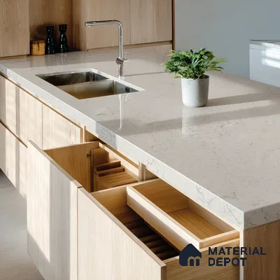 Belina Quartz QR 00224 Frosted Veil Helsinki Series 11.5 ft x 6.5 ft Quartz - 20 mm | 10 Years of Replacement Warranty | Suitable for Kitchen, Restaurant, Counter Tops, Dining, Reception, office