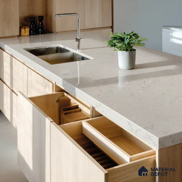 Belina Quartz QR 00224 Frosted Veil Helsinki Series 11.5 ft x 6.5 ft Quartz - 20 mm | 10 Years of Replacement Warranty | Suitable for Kitchen, Restaurant, Counter Tops, Dining, Reception, office